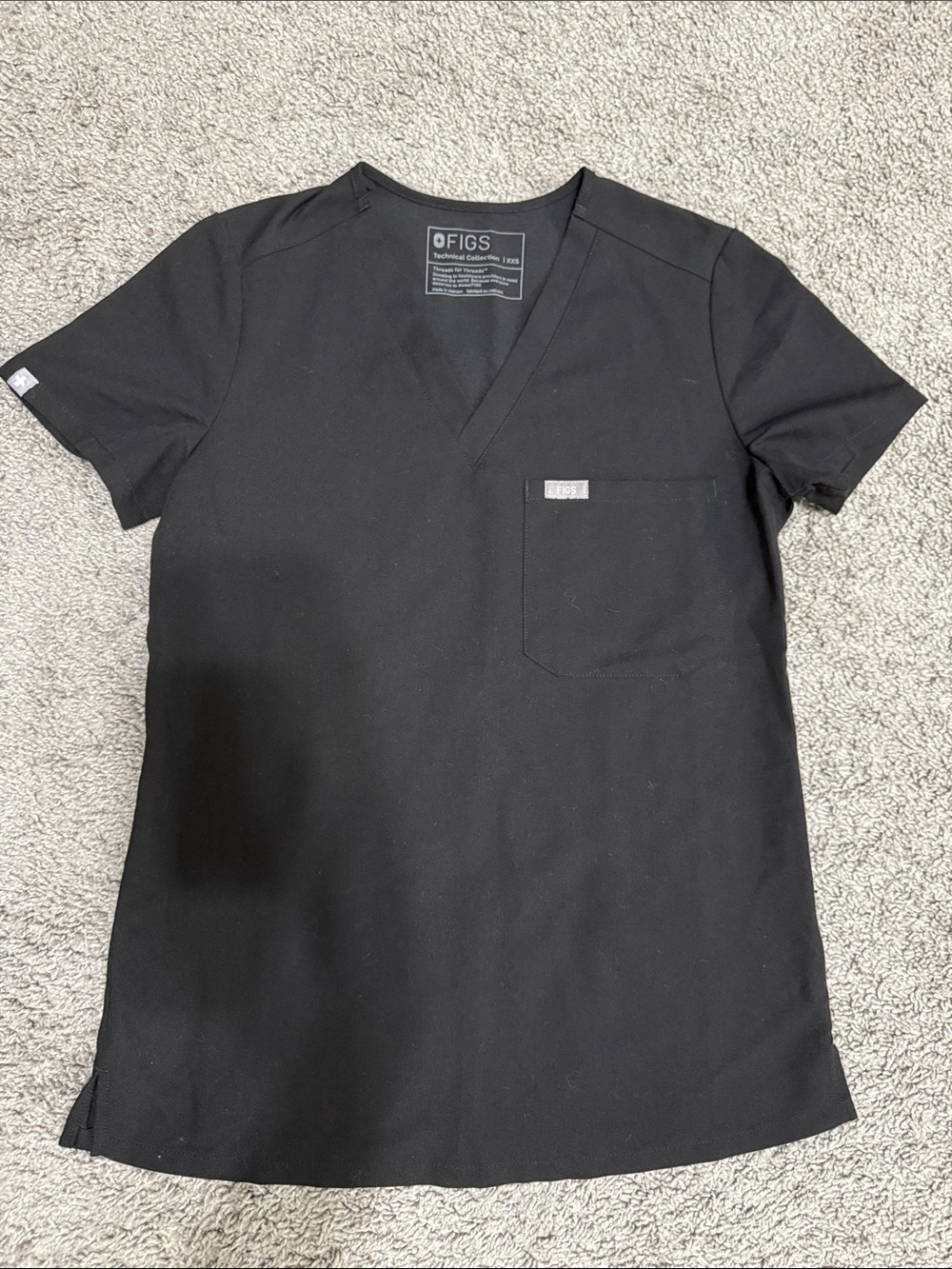 Figs Black V-Neck Short Sleeve Scrub Top